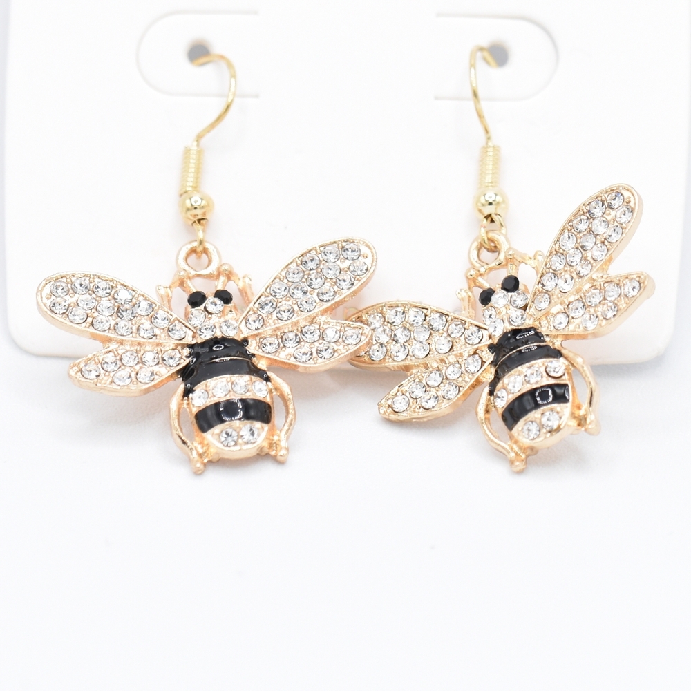 Gold Tone Bumble Bee Earrings, New